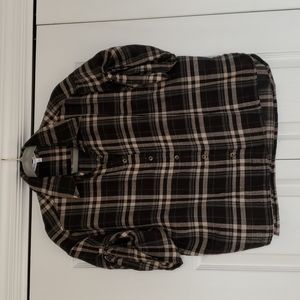 Park Adelyn black and tan cropped short sleeve flannel shirt size large euc